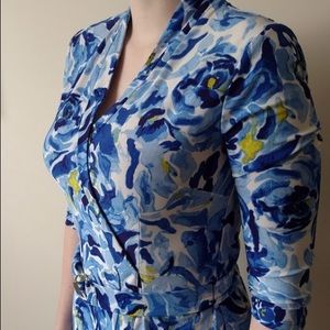 Dana Buchman - Blue Floral Wrap Dress